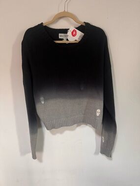 Wildfox Black to Gray Ombre Skull Crew Sweater